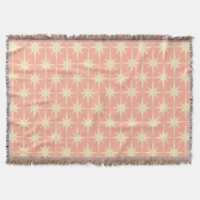 Retro-Mittelepochen-Atomstern-Muster Rosa Decke (Vorderseite)