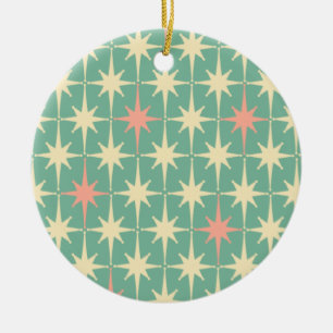Retro-Mittelepochen-Sternmuster Rosa und Türkis Mi Keramik Ornament