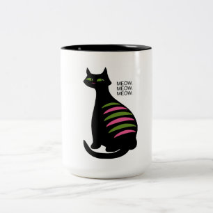 Retro-Mitteljahrhundert-Schwarze Katze Zweifarbige Tasse
