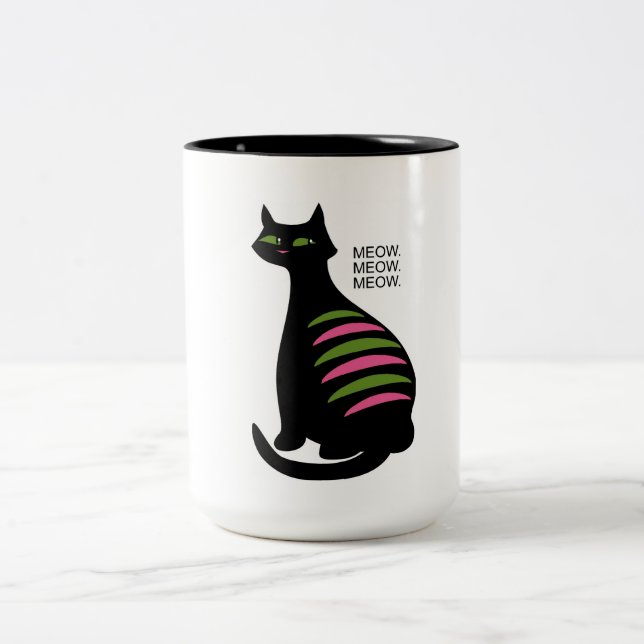 Retro Mitteljahrs-Schwarze Katze Zweifarbige Tasse (Mittel)