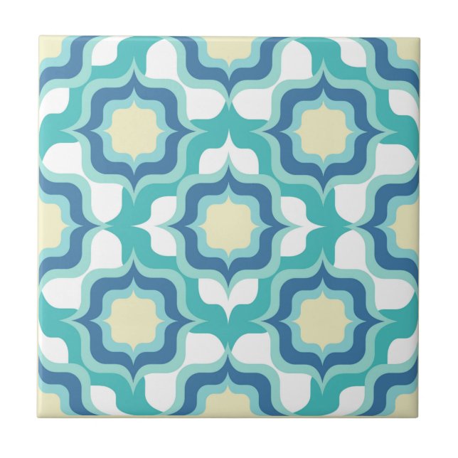 Retro-Mittelmeer Blau Weiß Beige Fliese (Vorderseite)
