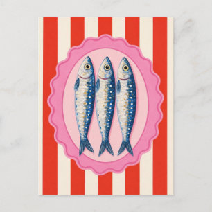 Retro Mittelmeer Küstenmotiv Sardinen Fisch Postkarte