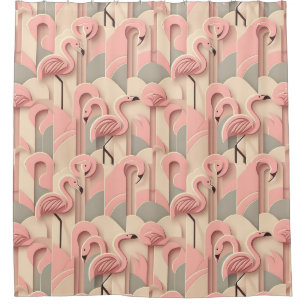 Retro-Mittelmoderne-Rosa-Flamingos Duschvorhang