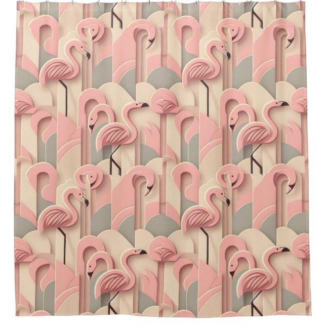 Retro-Mittelmoderne-Rosa-Flamingos Duschvorhang (Vorderseite)