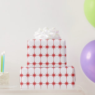 Retro-Mittelmoderne Sternenexplosionen Rot & Weiß Geschenkpapier