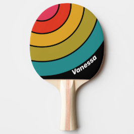 Retro Mitternachts-Regenbogen-Kreis-Streifen mit N Tischtennis Schläger