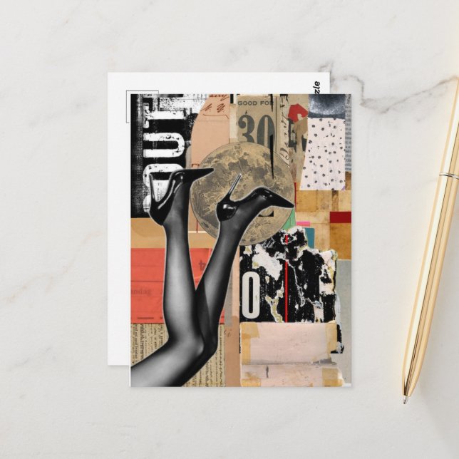 Retro-Mixed-Media-Collage Beine Postkarte (Vorderseite/Rückseite Beispiel)