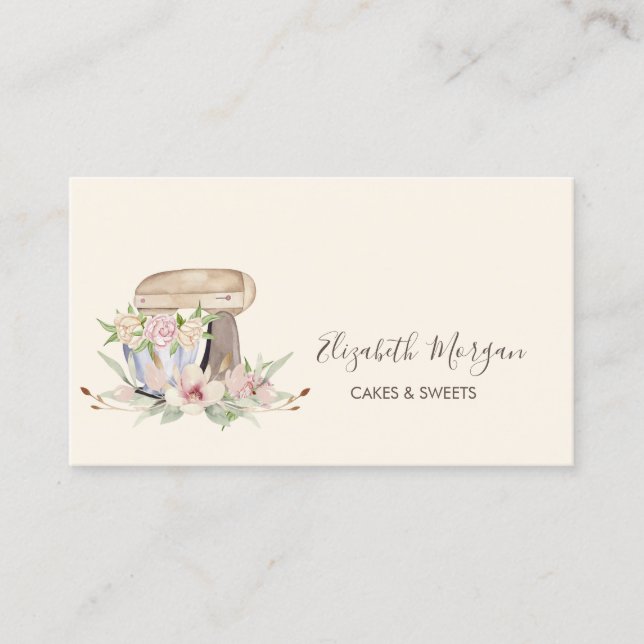 Retro Mixer Blume Bakery Business Card Visitenkarte (Vorderseite)