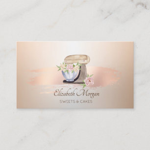 Retro Mixer Blume Rose Gold Pinselstriche Bäckerei Visitenkarte