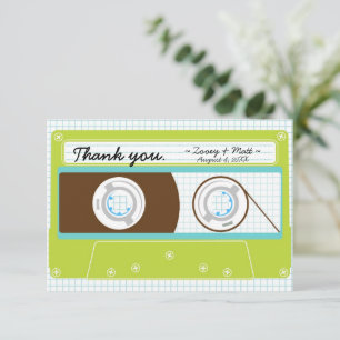 Retro-Mixtape-Hochzeit Blau und Limette Dankeskarte
