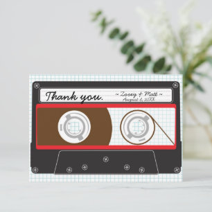 Retro-Mixtape-Hochzeit Rot, Schwarz & Weiß Dankeskarte