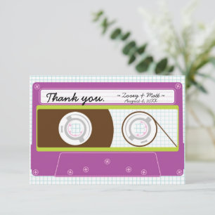 Retro Mixtape Wedding Lila und Limon Dankeskarte