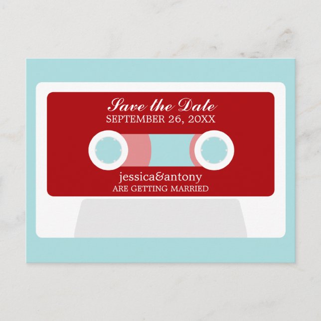 Retro Mixtape Wedding Save the Date Ankündigungspostkarte (Vorderseite)