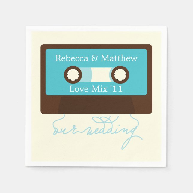 Retro Mixtape Wedding Serviette (Vorderseite)