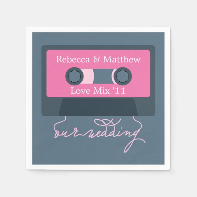 Retro Mixtape Wedding Serviette (Vorderseite)