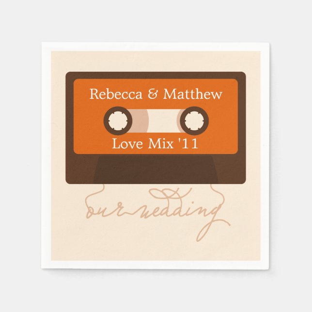 Retro Mixtape Wedding Serviette (Vorderseite)