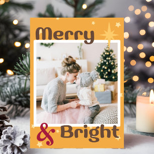 Retro Mocha Braun Gelb Rot Foto Frohe Weihnachten