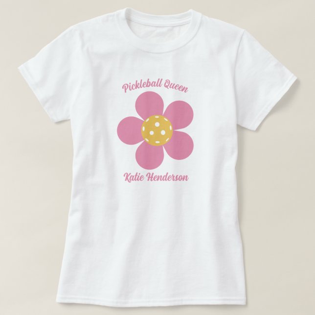 Retro Mod 70er Pickleball Blume Personalisiert T-Shirt (Design vorne)