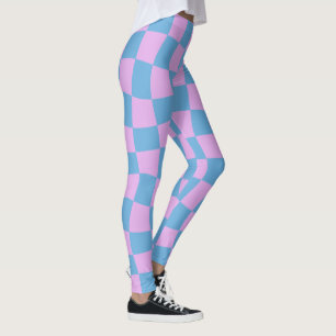Retro Mod Abstrakt Checkerboard in Blau und Lila Leggings
