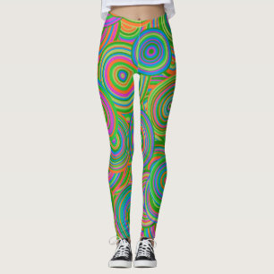 Retro Mod abstrakte Kreise, grün und orange rot Leggings