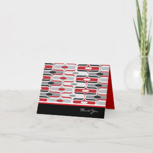 Retro Mod Art Deco Zig Zag Funky Pattern Red Black Dankeskarte