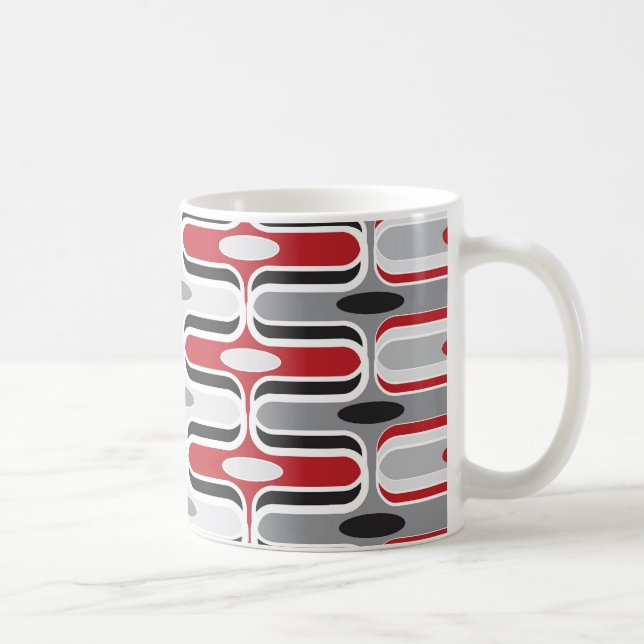 Retro Mod Art Deco Zig Zag Funky Pattern Red Black Kaffeetasse (Rechts)