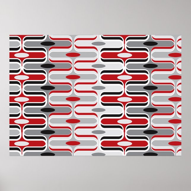 Retro Mod Art Deco Zig Zag Funky Pattern Red Black Poster (Vorne)