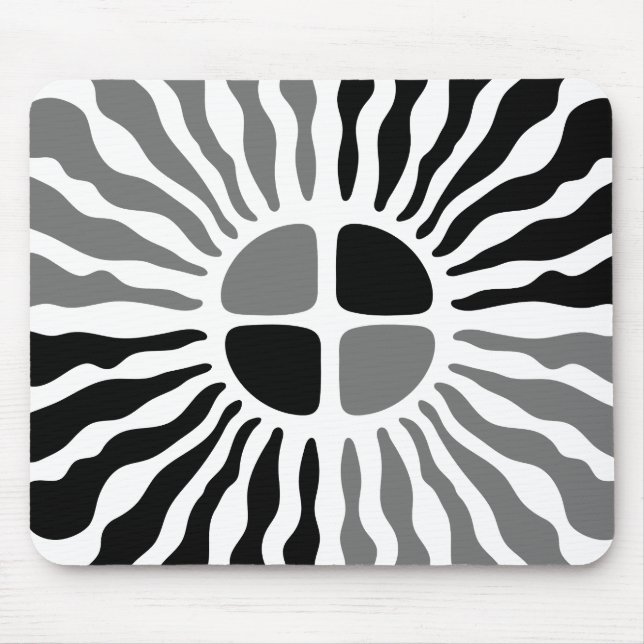 Retro Mod Black and White Sunburst Geometric Mouse Mousepad (Vorne)