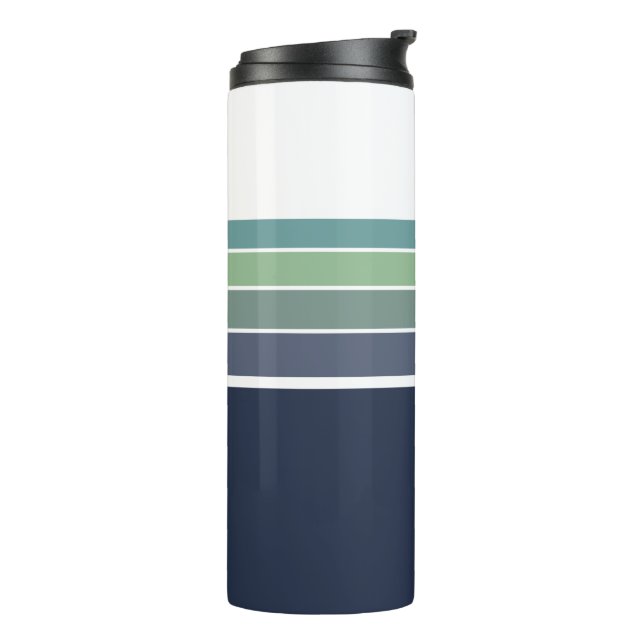 Retro/Mod blau und grün gestreift Thermosbecher (Nach links gedreht)