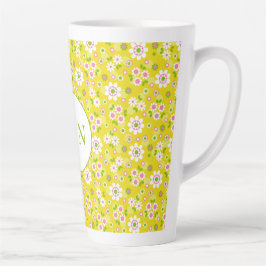 Retro-Mod-Blume Gelb-Weiß-Monogramm Milchtasse