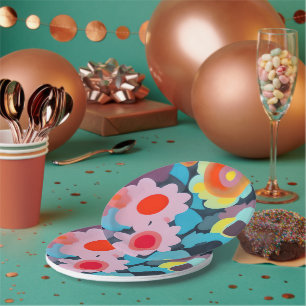 Retro-Mod-Blumen  Pappteller