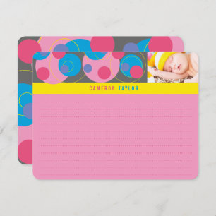 Retro Mod Bubbly Circles Dots Pink Blue Kids Foto Dankeskarte