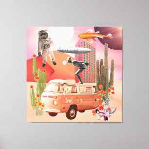 Retro Mod Collage Icons Desert Spaceman Leinwanddruck