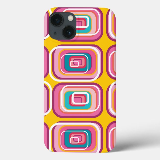 Retro Mod Funky Pink Squares Pattern Phone Case (Rückseite)