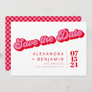 Retro Mod Groové Bold Rosa Red Checkerboard Save The Date