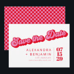 Retro Mod Groové Bold Rosa Red Checkerboard Save The Date<br><div class="desc">Retro Mod Groovy Bold Rosa Red Checkerboard Save the Date</div>