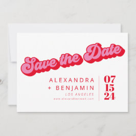Retro Mod Groovy Bold Pink Red Foto Save The Date