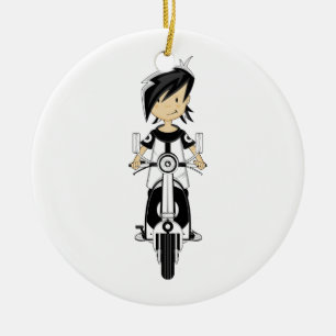 Retro Mod-Mädchen auf Roller-Verzierung Keramikornament