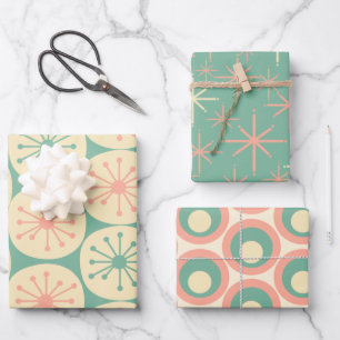 Retro-Mod-Muster in Minze, Rosa und Creme Geschenkpapier Set
