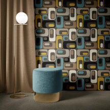 Retro-Mod-Ovale Blau Braun Senf Beige Schwarz