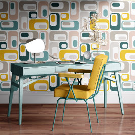 Retro Mod Ovals Aqua Teal Blue Blush Pink Yellow  Tapete