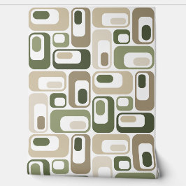 Retro Mod Ovals Green Beige Tapete