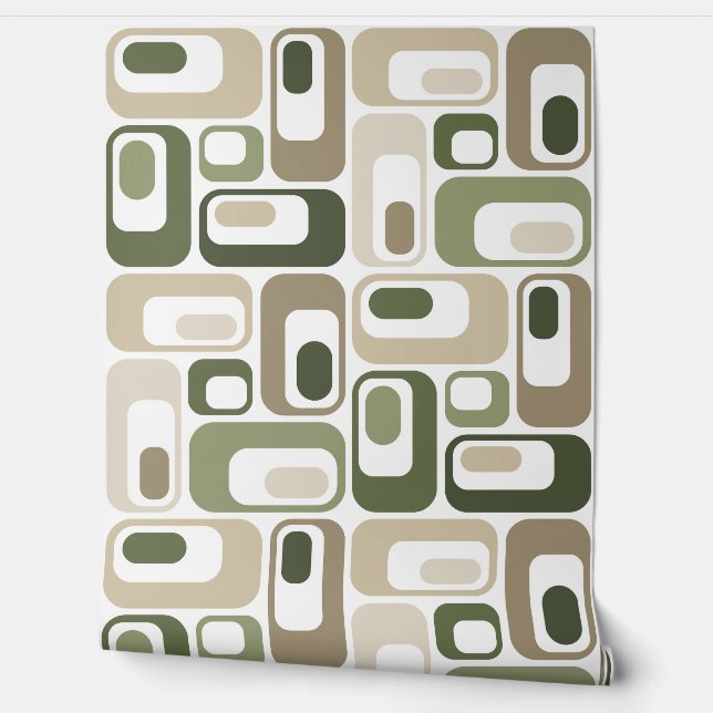 Retro Mod Ovals Green Beige Tapete (Abrollen)