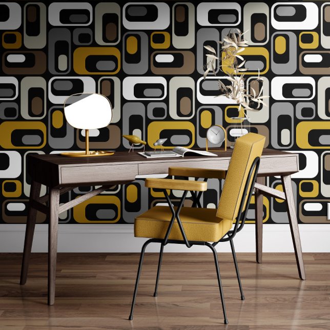 Retro Mod Ovals Mustard Beige Taupe Grey Black  Tapete (Von Creator hochgeladen)