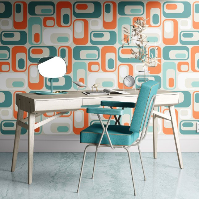 Retro Mod Ovals Orange Mint Teal Aqua Blue Tapete (Von Creator hochgeladen)