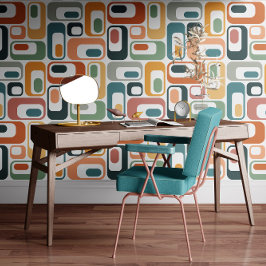 Retro Mod Ovals Teal Sage Rust Orange Pink Grey Tapete