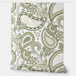 Retro Mod Paisley Olive Sage Green Beige Tapete