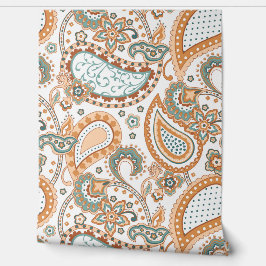 Retro Mod Paisley Teal Sage Peach Rust Orange Tapete
