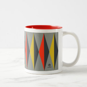 Retro Mod Pattern Grau Gelb Rot Schwarz Zweifarbige Tasse