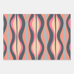 Retro Mod Patterns Pink Apricot Blue Geschenkpapier Set